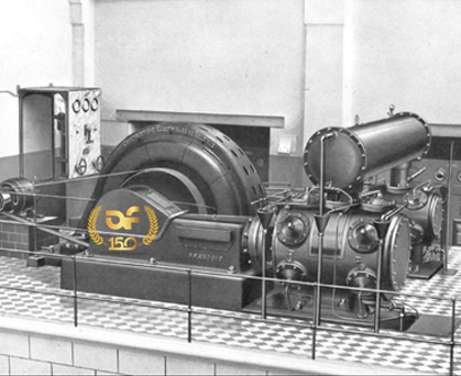  Horizontal 2-stage double acting compressors with asynchrony & synchrony motor. ca. 1900. 