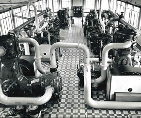 A state of the art compressor room ca. 1935. 